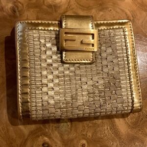 Authentic Fendi small compact golden bifold wallet